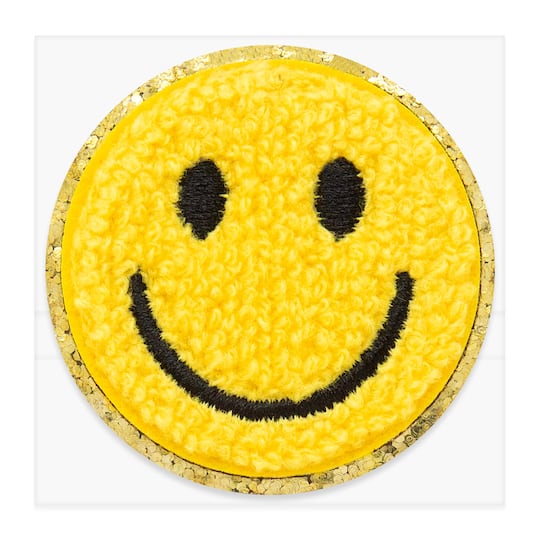 Yellow Embroidered Smiley Face Iron-On & Adhesive Patch by Make Market®